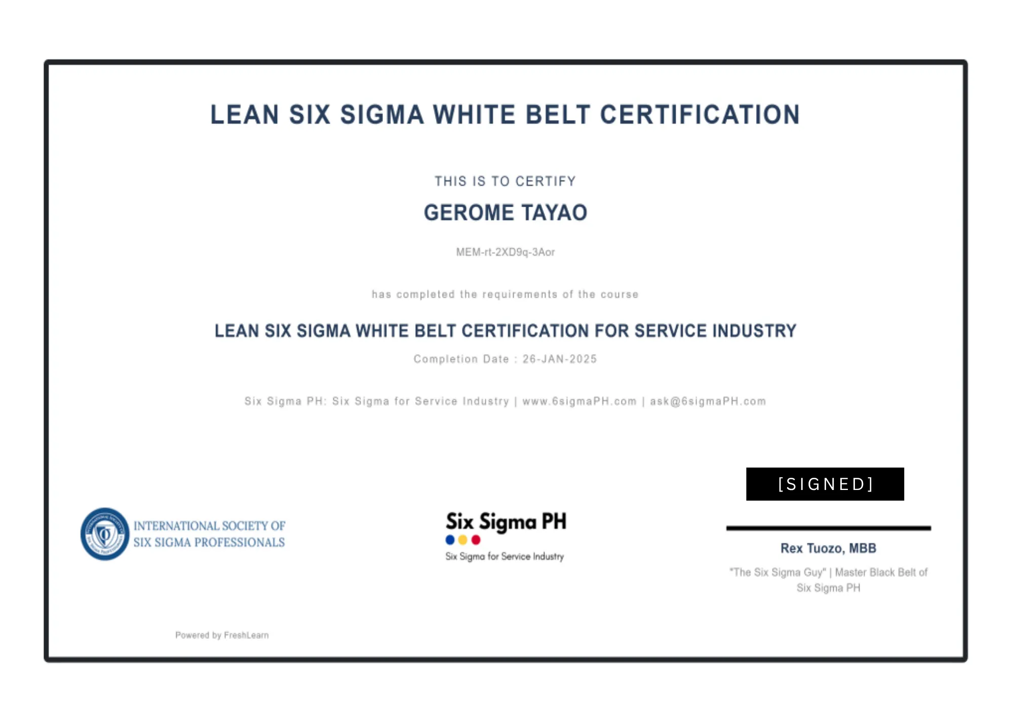 Lean Six Sigma White Belt Certification For Service Insdustry by Six Sigma PH