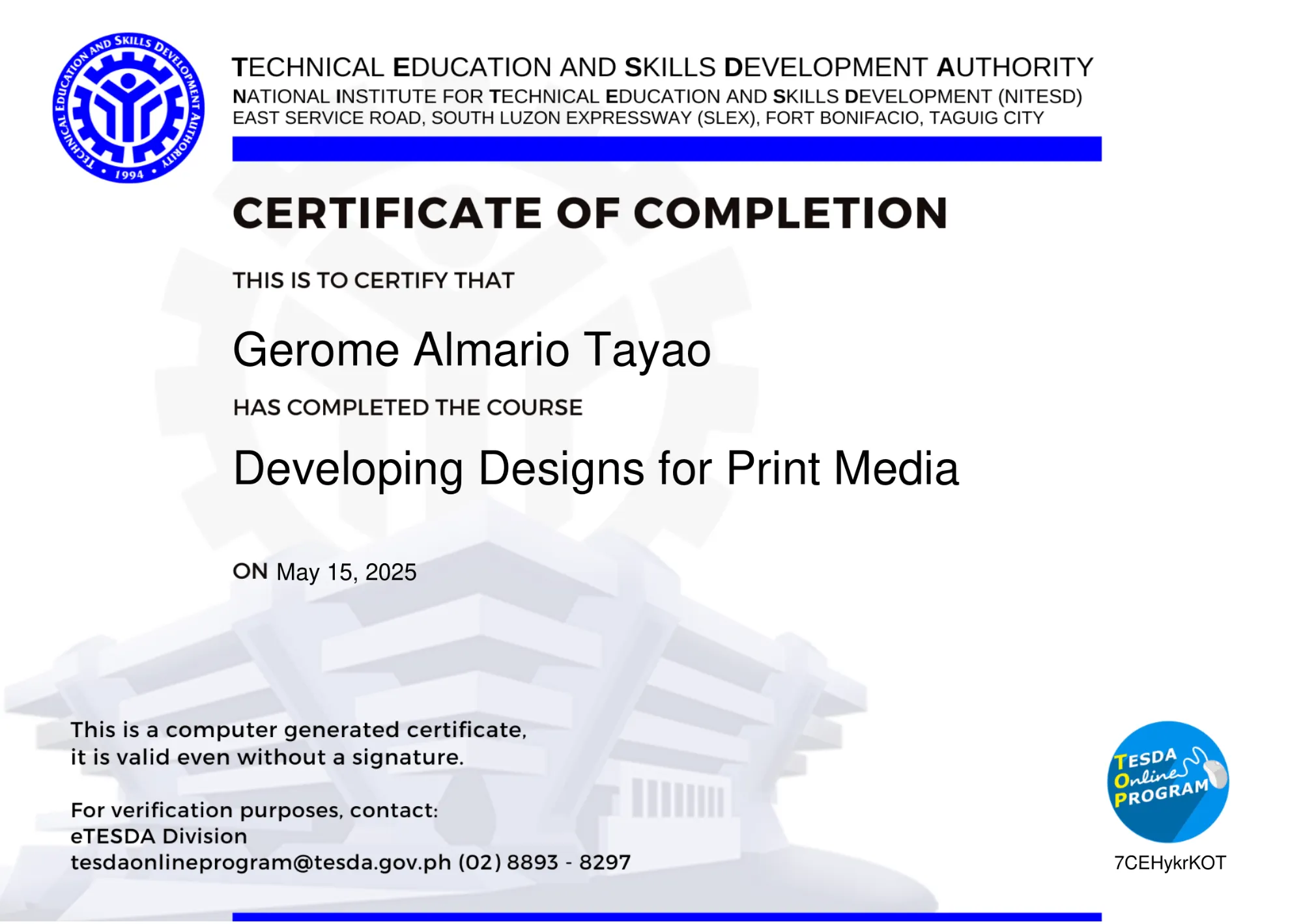 Developing Designs for Print Media by TESDA Online Program