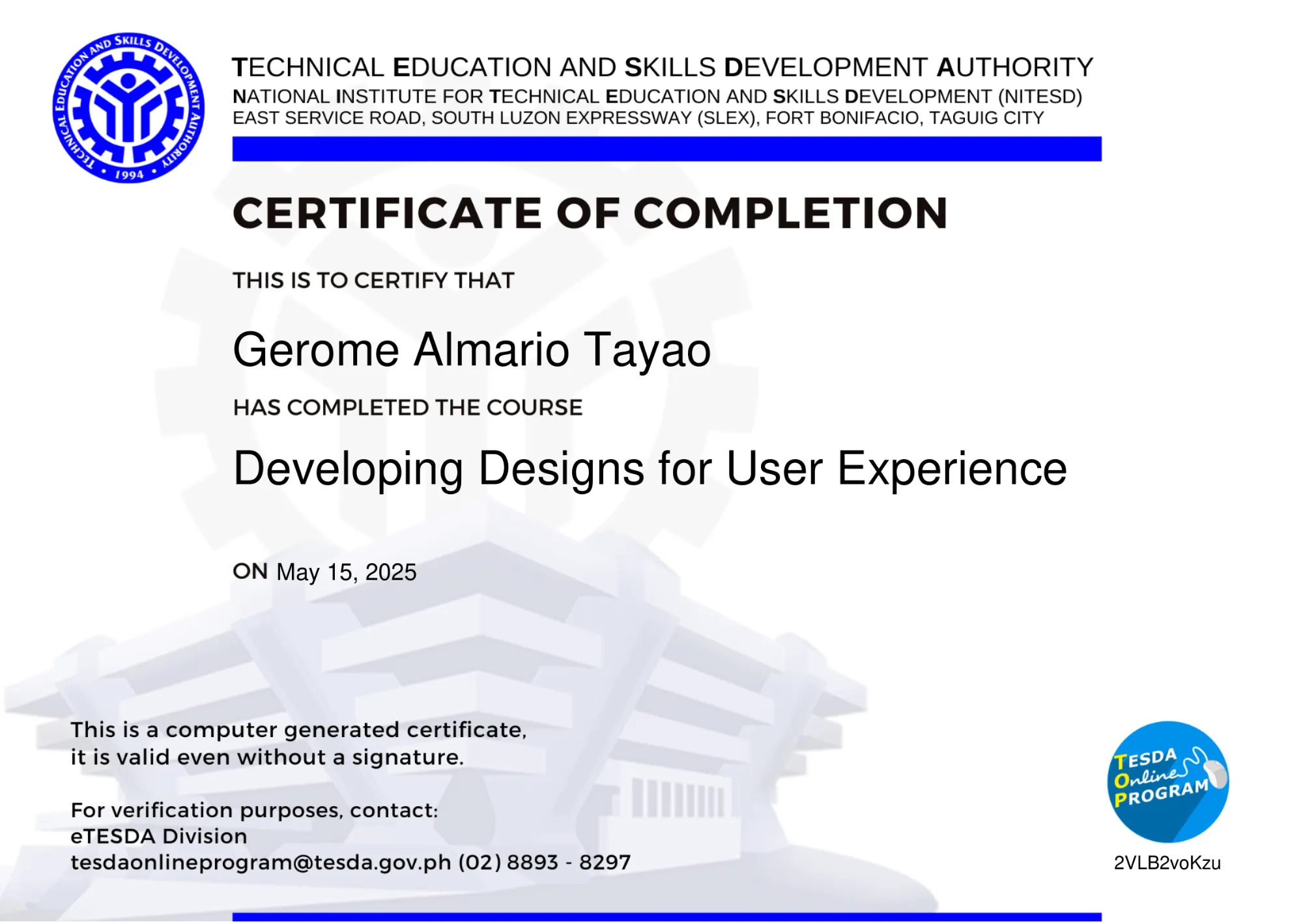 Developing Designs for User Experience by TESDA Online Program