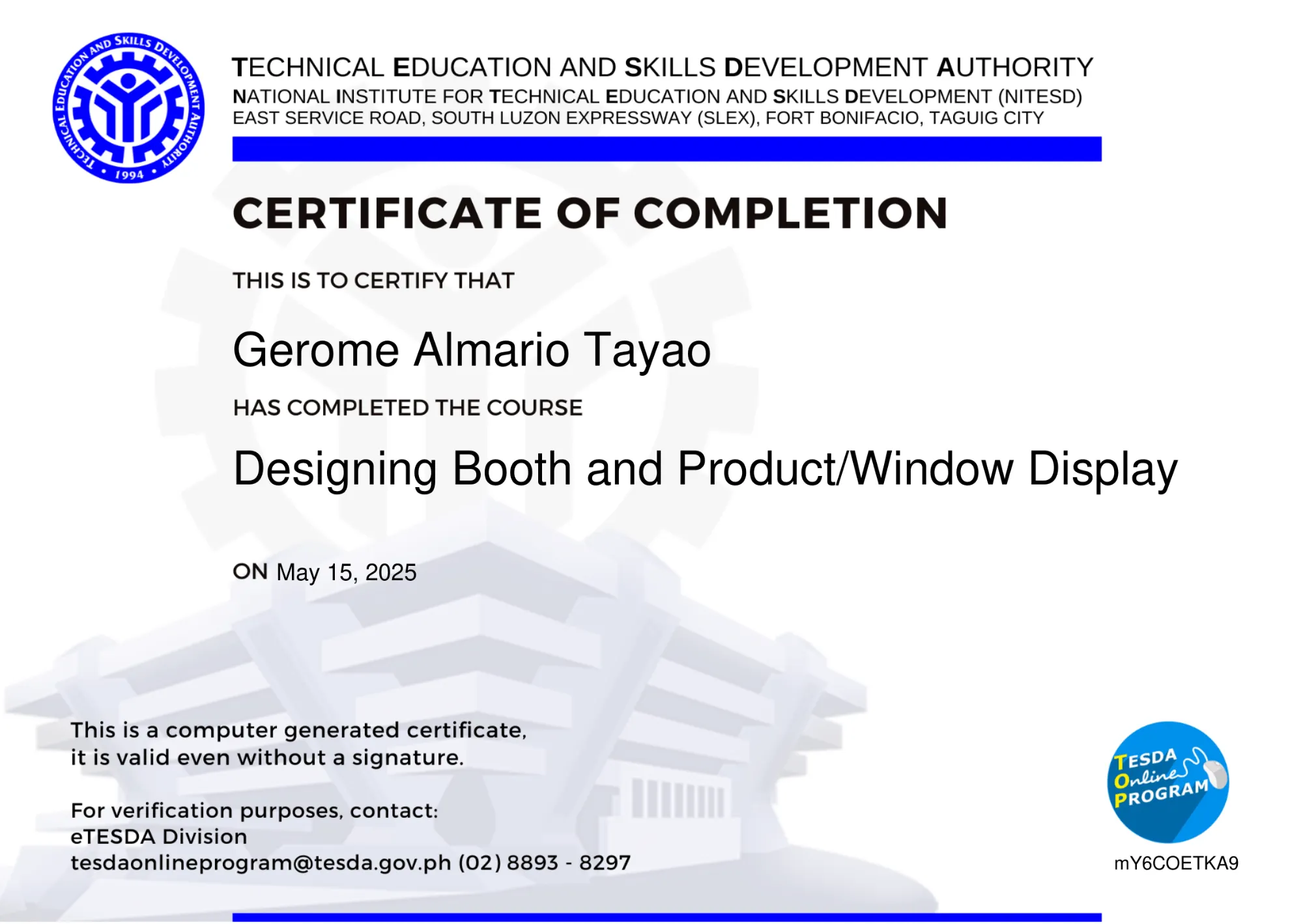 Designing Booth and Product/Window Display by TESDA Online Program