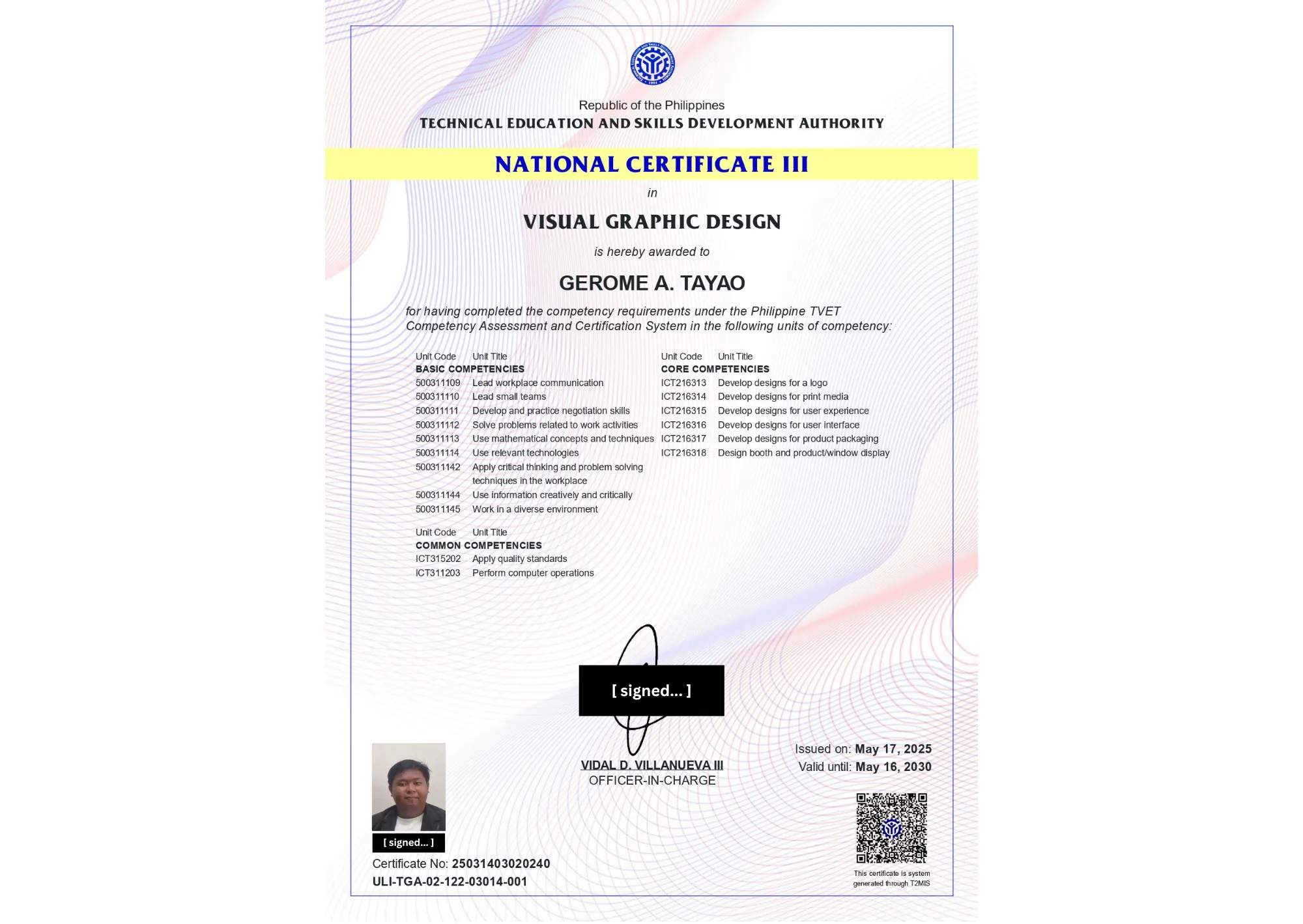 Visual Graphic Design National Certificate III by Technical Education and Skills Development Authority of the Philippines